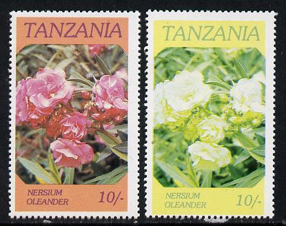 Tanzania 1986 Flowers 10s (Nersium) with red omitted, complete sheetlet of 8 plus normal sheet, both unmounted mint as SG 476, stamps on , stamps on  stamps on flowers