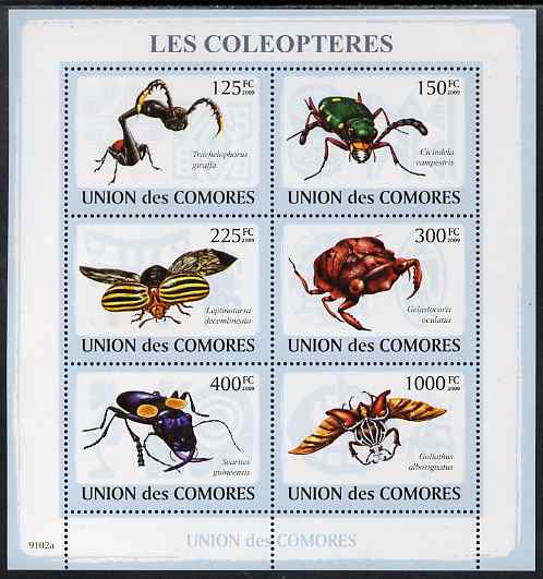 Comoro Islands 2009 Insects perf sheetlet containing set of 6 unmounted mint, stamps on , stamps on  stamps on insects
