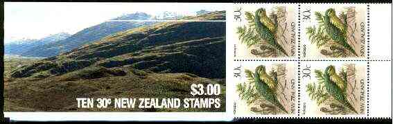 Booklet - New Zealand 1986 $3 Matukituki booklet containing 10 x 30c Kakapo, complete and pristine, SB 41, stamps on , stamps on  stamps on birds, stamps on parrots, stamps on rivers