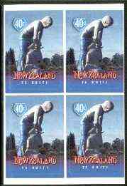 New Zealand 1998 Town Icons 40c Sheep Shearer self-adhesive block of 4 unmounted mint, SG 2200, stamps on , stamps on  stamps on sheep, stamps on ovine, stamps on textiles, stamps on statues, stamps on self adhesive