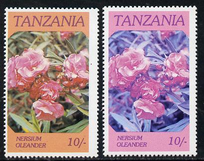 Tanzania 1986 Flowers 10s (Nersium) with yellow omitted, complete sheetlet of 8 plus normal sheet, both unmounted mint as SG 476, stamps on , stamps on  stamps on flowers