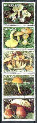 Guyana 1993 Fungi strip of 5 complete fine cto used*, stamps on fungi