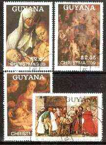 Guyana 1989 Christmas Paintings complete set of 4 fine cto used. Sc #2236-39*, stamps on , stamps on  stamps on christmas, stamps on arts, stamps on rubens, stamps on titian, stamps on durer