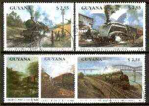 Guyana 1990 British Locomotives set of 5 fine cto used, Sc # 2291-95*, stamps on railways