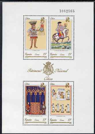 Spain 1992 Codices perf m/sheet (containing set of 4 values) unmounted mint SG MS 3199, stamps on literature, stamps on chess, stamps on horses, stamps on 