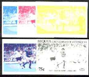 St Vincent - Bequia 1986 World Cup Football 75c (Italy v W Germany) set of 5 imperf progressive colour proofs comprising the 4 basic colours plus blue & magenta composite..., stamps on football, stamps on sport