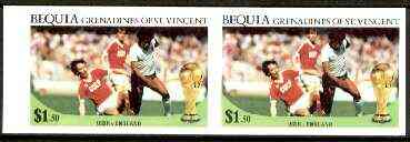 St Vincent - Bequia 1986 World Cup Football $1.50 (USSR v England) unmounted mint imperf pair, stamps on , stamps on  stamps on football, stamps on sport