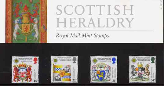 Great Britain 1987 Revival of the Order of the Thistle set of 4 in official presentation pack, SG 1363-66, stamps on arms, stamps on heraldry