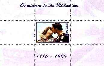 Angola 1999 Countdown to the Millennium #09 (1980-1989) perf souvenir sheet (Charles & Di and SNCF Train) unmounted mint, stamps on , stamps on  stamps on personalities, stamps on royalty, stamps on charles, stamps on diana, stamps on railways, stamps on millennium