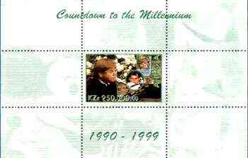 Angola 1999 Countdown to the Millennium #10 (1990-1999) perf souvenir sheet (Elton John & Diana, Senna & Euro-Disney) unmounted mint, stamps on , stamps on  stamps on personalities, stamps on royalty, stamps on diana, stamps on pops, stamps on disney, stamps on racing cars, stamps on millennium