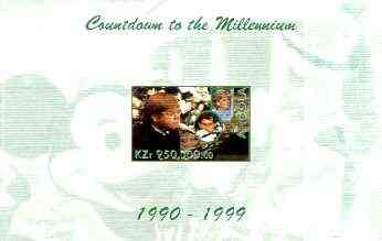 Angola 1999 Countdown to the Millennium #10 (1990-1999) imperf souvenir sheet (Elton John & Diana, Senna & Euro-Disney) unmounted mint, stamps on , stamps on  stamps on personalities, stamps on royalty, stamps on diana, stamps on pops, stamps on disney, stamps on racing cars, stamps on millennium