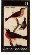 Staffa 1982 Birds #25 (Thrush & Nuthatch) imperf  souvenir sheet (£1 value) unmounted mint, stamps on birds, stamps on thrush, stamps on nuthatch
