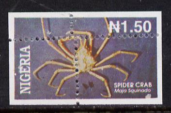 Nigeria 1994 Crabs (Spider) N1.50 single with superb misplacement of vertical & horiz perfs (divided along margins so stamp is quartered) unmounted mint, stamps on crabs   marine-life