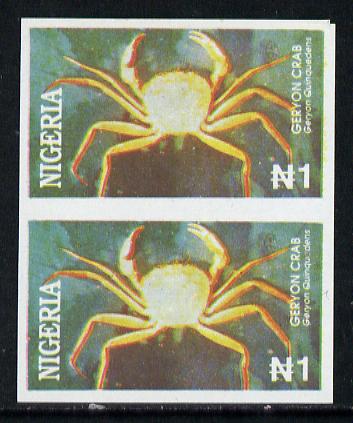 Nigeria 1994 Crabs N1 Geryon imperf pair unmounted mint SG 681var, stamps on crabs   marine-life