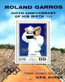 North Korea 1987 Birth Centenary of Roland Garlos (aviator) m/sheet showing Steffi Graf unmounted mint SG MS N2742, stamps on , stamps on  stamps on aviation, stamps on tennis, stamps on olympics