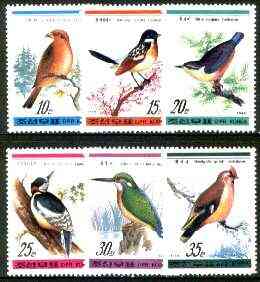 North Korea 1988 Birds perf set of 6 unmounted mint, SG N2785-90*, stamps on , stamps on  stamps on birds, stamps on woodpecker, stamps on kingfisher