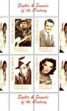 Somaliland 1999 Sights & Sounds of the Century (Film Stars) perf sheetlet containing set of 4 values , stamps on music, stamps on personalities, stamps on entertainments, stamps on films, stamps on cinema, stamps on 
