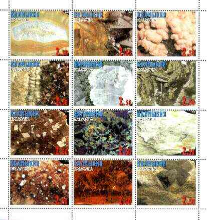 Kalmikia Republic 1999 Minerals perf sheet containing set of 12 values unmounted mint, stamps on , stamps on  stamps on minerals