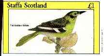 Staffa 1982 Birds #68 (Golden Oriole) imperf souvenir sheet (£1 value) unmounted mint, stamps on birds 