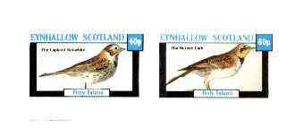 Eynhallow 1982 Birds #28 (Snowbird & Lark) imperf set of 2 values unmounted mint, stamps on birds   