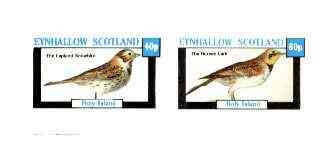 Eynhallow 1982 Birds #28 (Snowbird & Lark) imperf set of 2 values unmounted mint, stamps on birds