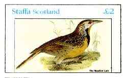 Staffa 1982 Birds #69 (Meadow Lark) imperf deluxe sheet (Â£2 value) unmounted mint, stamps on , stamps on  stamps on birds 