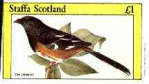 Staffa 1982 Birds #70 (Chewink) imperf souvenir sheet (£1 value) unmounted mint, stamps on birds 