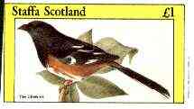 Staffa 1982 Birds #70 (Chewink) imperf souvenir sheet (Â£1 value) unmounted mint, stamps on birds