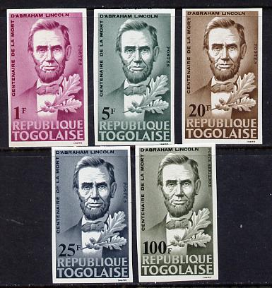 Togo 1965 Abraham Lincoln imperf set of 5 unmounted mint (as SG 413-17), stamps on , stamps on  stamps on constitutions  personalities    usa-presidents