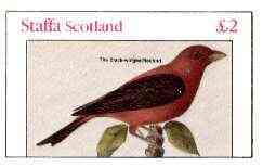 Staffa 1982 Birds #71 (Black-winged Redbird) imperf deluxe sheet (Â£2 value) unmounted mint, stamps on birds