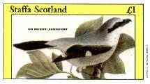 Staffa 1982 Birds #72 (Butcher-bird) imperf souvenir sheet (£1 value) unmounted mint, stamps on birds 
