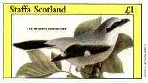 Staffa 1982 Birds #72 (Butcher-bird) imperf souvenir sheet (Â£1 value) unmounted mint, stamps on birds 