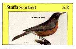 Staffa 1982 Birds #72 (American Robin) imperf deluxe sheet (Â£2 value) unmounted mint, stamps on birds 