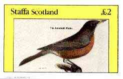 Staffa 1982 Birds #72 (American Robin) imperf deluxe sheet (£2 value) unmounted mint, stamps on birds 