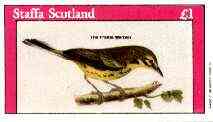 Staffa 1982 Birds #73 (Prairie Warbler) imperf souvenir sheet (Â£1 value) unmounted mint, stamps on birds 