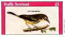 Staffa 1982 Birds #73 (Prairie Warbler) imperf souvenir sheet (£1 value) unmounted mint, stamps on birds 