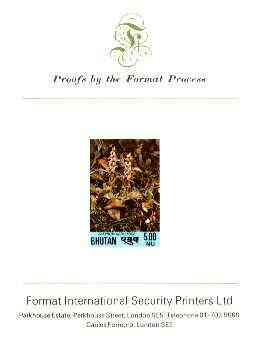 Bhutan 1985c Orchids (Satyrum nepalense) 5.0nu imperf proof on Format International card, prepared for use but never issued, rare archive item (endorsed 2nd on back), stamps on flowers, stamps on orchids