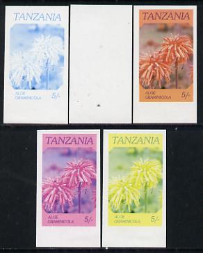 Tanzania 1986 Flowers 5s (Aloe) set of 5 imperf progressive colour proofs unmounted mint (as SG 475), stamps on , stamps on  stamps on flowers