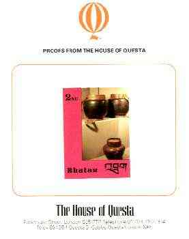 Bhutan 1988c Handcrafts & Antiquities 2.0nu imperf proof on House of Questa card, prepared for use but never issued, rare archive item