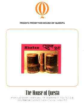 Bhutan 1988c Handcrafts & Antiquities 2.5nu imperf proof on House of Questa card, prepared for use but never issued, rare archive item, stamps on crafts, stamps on antiques, stamps on artefacts