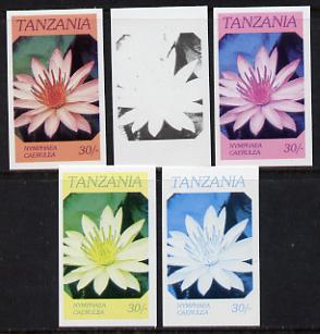 Tanzania 1986 Flowers 30s (Nymphaea) set of 5 imperf progressive colour proofs unmounted mint (as SG 477), stamps on flowers