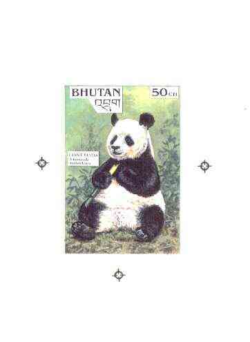 Bhutan 1990 Endangered Wildlife - Intermediate stage computer-generated artwork (as submitted for approval) for 50ch (Giant Panda) twice stamp size similar to issued design but lettering different, ex Government archives and probably unique (as Sc918), stamps on , stamps on  stamps on animals, stamps on bears, stamps on pandas