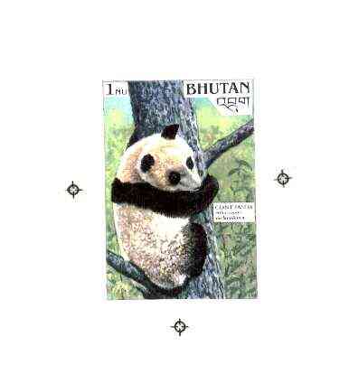 Bhutan 1990 Endangered Wildlife - Intermediate stage computer-generated artwork (as submitted for approval) for 1nu (Giant Panda) twice stamp size similar to issued design but lettering different, ex Government archives and probably unique (as Sc919), stamps on , stamps on  stamps on animals, stamps on bears, stamps on pandas