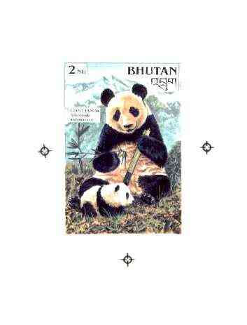 Bhutan 1990 Endangered Wildlife - Intermediate stage computer-generated artwork (as submitted for approval) for 2nu (Giant Panda) twice stamp size similar to issued design but lettering different, ex Government archives and probably unique (as Sc920), stamps on , stamps on  stamps on animals, stamps on bears, stamps on pandas