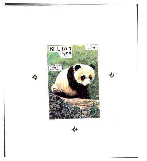 Bhutan 1990 Endangered Wildlife - Intermediate stage computer-generated artwork (as submitted for approval) for 15nu (Giant Panda) twice stamp size similar to issued design but lettering different, ex Government archives and probably unique (as Sc927), stamps on , stamps on  stamps on animals, stamps on bears, stamps on pandas