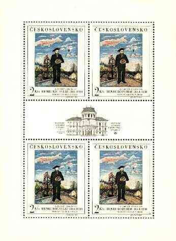 Czechoslovakia 1967 'Praga 68' Stamp Exhibition (Rousseau Self Portrait) sheetlet of 4 plus label unmounted mint, as SG 1669, Mi 1718, stamps on , stamps on  stamps on arts, stamps on rousseaustamp exhibitions, stamps on ships