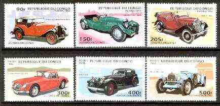 Congo 1996 Cars perf set of 6 unmounted mint, stamps on , stamps on  stamps on cars, stamps on  mg , stamps on jaguar, stamps on alvis, stamps on armstrong siddeley, stamps on morris, stamps on aston martin