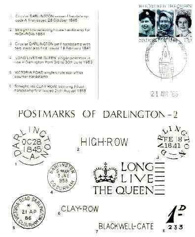 Postcard of Postal Markings of Darlington used with illustrated Darlington Philatelic Counter cancel (published by Darlington PS), stamps on , stamps on  stamps on postal