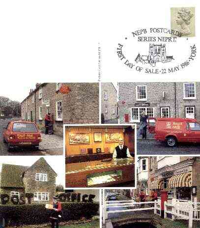 Postcard of Picturesque Rural Post Offices (PO picture card NEPR 17) used with illustrated first day cancel, stamps on postal, stamps on postbox
