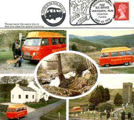 Postcard of Grizedale Forest Postbus used with illustrated Grizedale first day cancel & Posted on Postbus cachet, stamps on , stamps on  stamps on buses, stamps on postal, stamps on deer